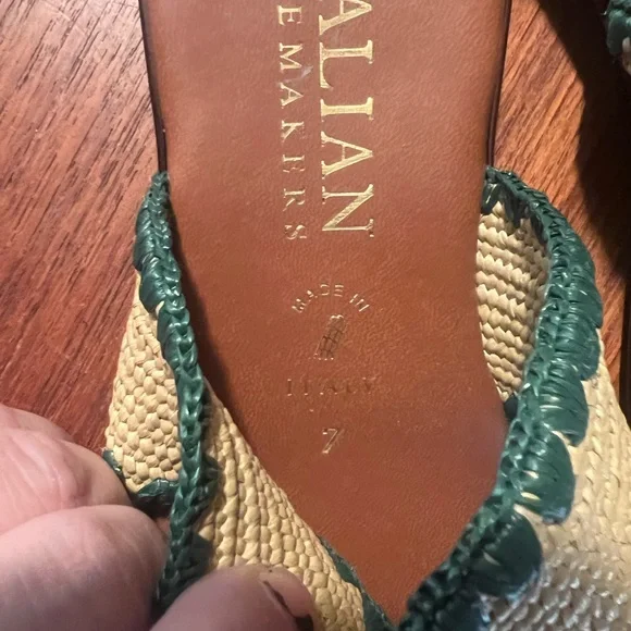 Italian Shoemakers Brown and Tan Sandals with Decorative Fabric Band - Picture 5 of 6